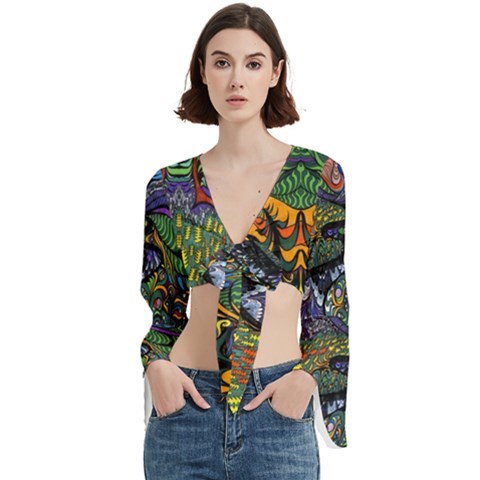 Psychedelic Digital Art Artwork Landscape Colorful Trumpet Sleeve Cropped Top by Bedest