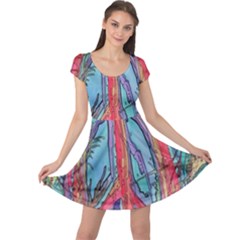 Artistic Psychedelic Hippie Peace Sign Trippy Cap Sleeve Dress by Bedest