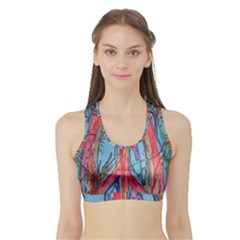 Artistic Psychedelic Hippie Peace Sign Trippy Sports Bra With Border by Bedest