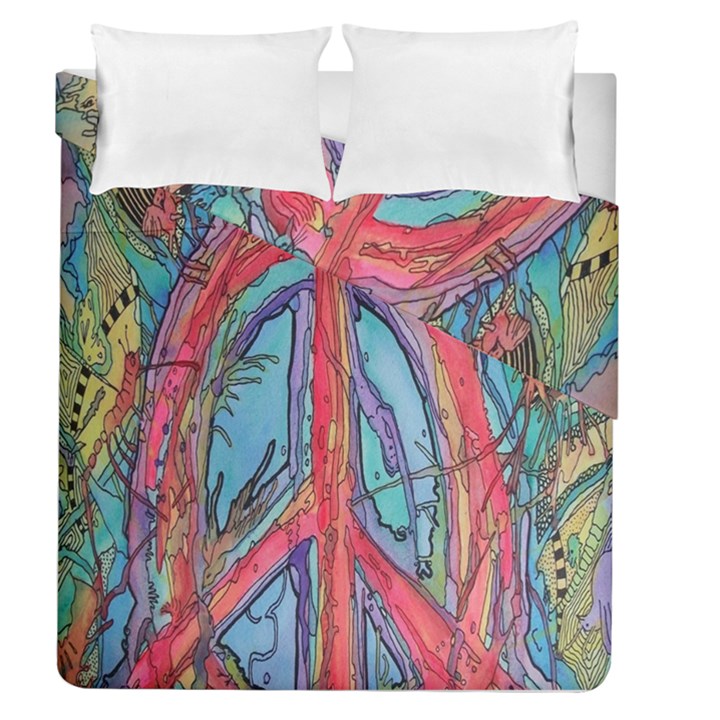 Artistic Psychedelic Hippie Peace Sign Trippy Duvet Cover Double Side (Queen Size)