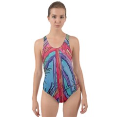 Artistic Psychedelic Hippie Peace Sign Trippy Cut-out Back One Piece Swimsuit by Bedest