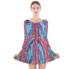 Artistic Psychedelic Hippie Peace Sign Trippy Long Sleeve Velvet Skater Dress