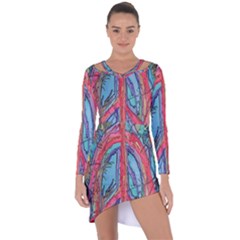 Artistic Psychedelic Hippie Peace Sign Trippy Asymmetric Cut-out Shift Dress by Bedest