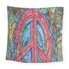 Artistic Psychedelic Hippie Peace Sign Trippy Square Tapestry (large)