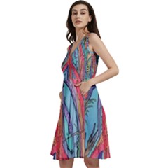 Artistic Psychedelic Hippie Peace Sign Trippy Sleeveless V-neck Skater Dress With Pockets by Bedest