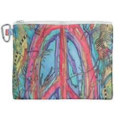 Artistic Psychedelic Hippie Peace Sign Trippy Canvas Cosmetic Bag (xxl) by Bedest