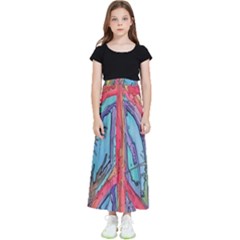 Artistic Psychedelic Hippie Peace Sign Trippy Kids  Flared Maxi Skirt by Bedest