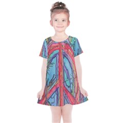 Artistic Psychedelic Hippie Peace Sign Trippy Kids  Simple Cotton Dress by Bedest