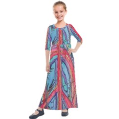 Artistic Psychedelic Hippie Peace Sign Trippy Kids  Quarter Sleeve Maxi Dress by Bedest