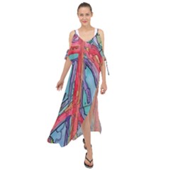 Artistic Psychedelic Hippie Peace Sign Trippy Maxi Chiffon Cover Up Dress by Bedest