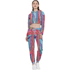 Artistic Psychedelic Hippie Peace Sign Trippy Cropped Zip Up Lounge Set by Bedest