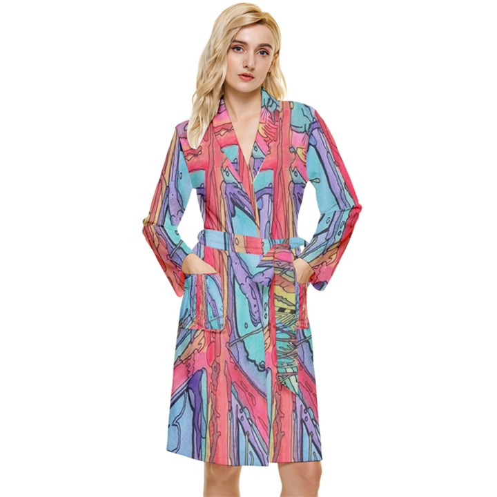 Artistic Psychedelic Hippie Peace Sign Trippy Long Sleeve Velvet Robe