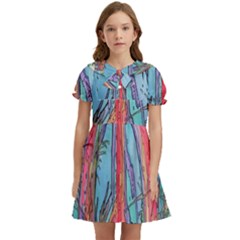 Artistic Psychedelic Hippie Peace Sign Trippy Kids  Bow Tie Puff Sleeve Dress by Bedest