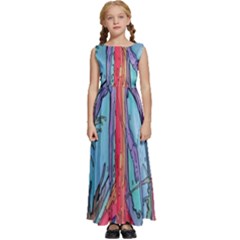 Artistic Psychedelic Hippie Peace Sign Trippy Kids  Satin Sleeveless Maxi Dress by Bedest