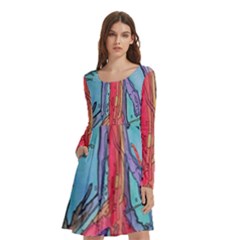 Artistic Psychedelic Hippie Peace Sign Trippy Long Sleeve Knee Length Skater Dress With Pockets