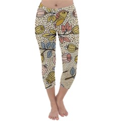 Seamless Pattern With Flower Bird Capri Winter Leggings 