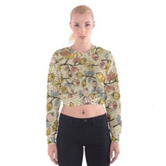 Seamless Pattern With Flower Bird Cropped Sweatshirt