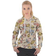 Seamless Pattern With Flower Bird Women s Overhead Hoodie