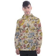 Seamless Pattern With Flower Bird Men s Front Pocket Pullover Windbreaker