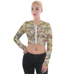 Seamless Pattern With Flower Bird Long Sleeve Cropped Velvet Jacket by Bedest