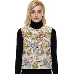 Seamless Pattern With Flower Bird Women s Button Up Puffer Vest