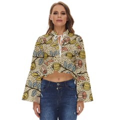 Seamless Pattern With Flower Bird Boho Long Bell Sleeve Top