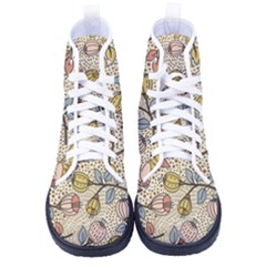 Seamless Pattern With Flower Bird Kid s High-top Canvas Sneakers by Bedest