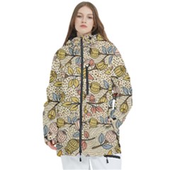 Seamless Pattern With Flower Bird Women s Multi Pockets Zip Ski And Snowboard Waterproof Breathable Jacket