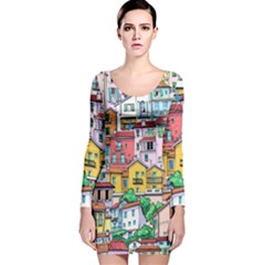 Menton Old Town France Long Sleeve Velvet Bodycon Dress