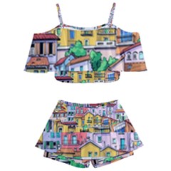 Menton Old Town France Kids  Off Shoulder Skirt Bikini by Bedest