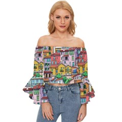 Menton Old Town France Off Shoulder Flutter Bell Sleeve Top