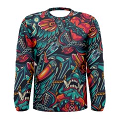 Vintage Tattoos Colorful Seamless Pattern Men s Long Sleeve T-shirt