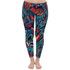 Vintage Tattoos Colorful Seamless Pattern Classic Winter Leggings