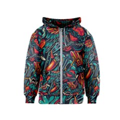 Vintage Tattoos Colorful Seamless Pattern Kids  Zipper Hoodie