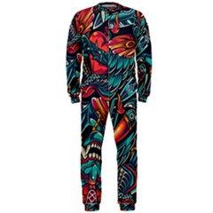 Vintage Tattoos Colorful Seamless Pattern Onepiece Jumpsuit (men)