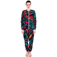 Vintage Tattoos Colorful Seamless Pattern Onepiece Jumpsuit (ladies)