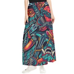 Vintage Tattoos Colorful Seamless Pattern Maxi Chiffon Skirt by Bedest