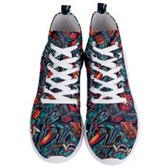 Vintage Tattoos Colorful Seamless Pattern Men s Lightweight High Top Sneakers by Bedest