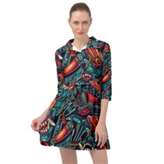 Vintage Tattoos Colorful Seamless Pattern Mini Skater Shirt Dress by Bedest