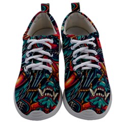 Vintage Tattoos Colorful Seamless Pattern Mens Athletic Shoes by Bedest