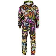 Graffiti Word Seamless Pattern Hooded Jumpsuit (men)