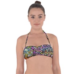 Graffiti Word Seamless Pattern Tie Back Bikini Top by Bedest