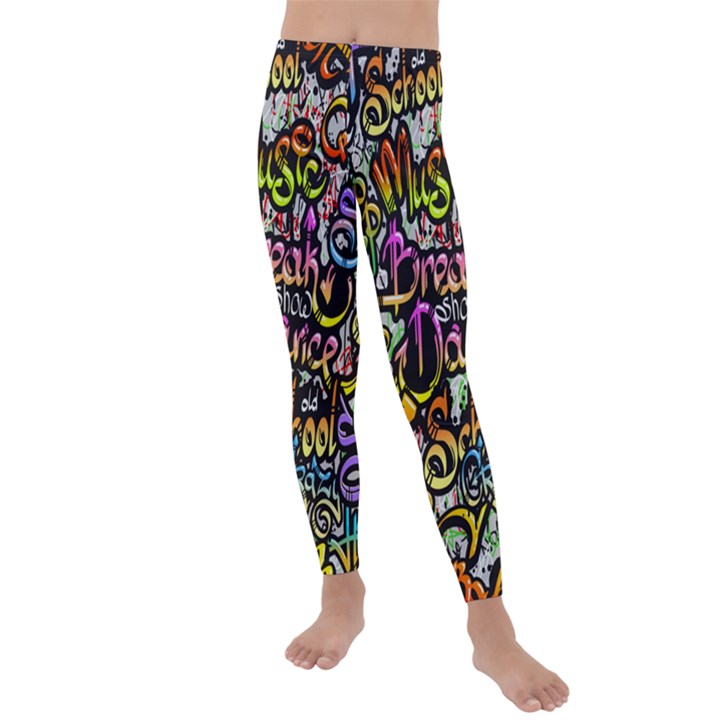 Graffiti Word Seamless Pattern Kids  Lightweight Velour Leggings