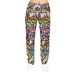 Graffiti Word Seamless Pattern Women Velvet Drawstring Pants