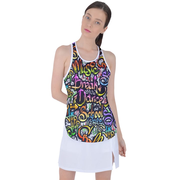 Graffiti Word Seamless Pattern Racer Back Mesh Tank Top