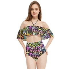 Graffiti Word Seamless Pattern Halter Flowy Bikini Set  by Bedest