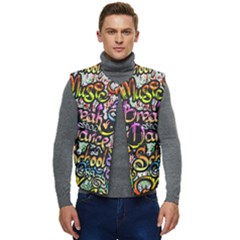 Graffiti Word Seamless Pattern Men s Button Up Puffer Vest	