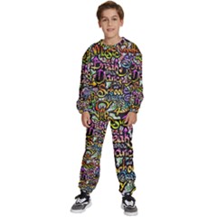 Graffiti Word Seamless Pattern Kids  Sweatshirt Set