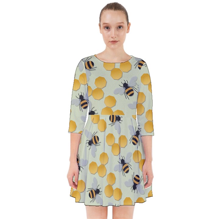 Bees Pattern Honey Bee Bug Honeycomb Honey Beehive Smock Dress