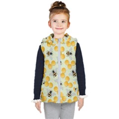 Bees Pattern Honey Bee Bug Honeycomb Honey Beehive Kids  Hooded Puffer Vest